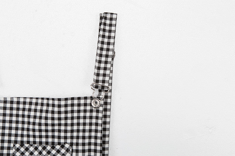 Women Straps Jumpsuits Ladies Summer Plaids Checked Playsuits Backless Outfits White&amp;Black