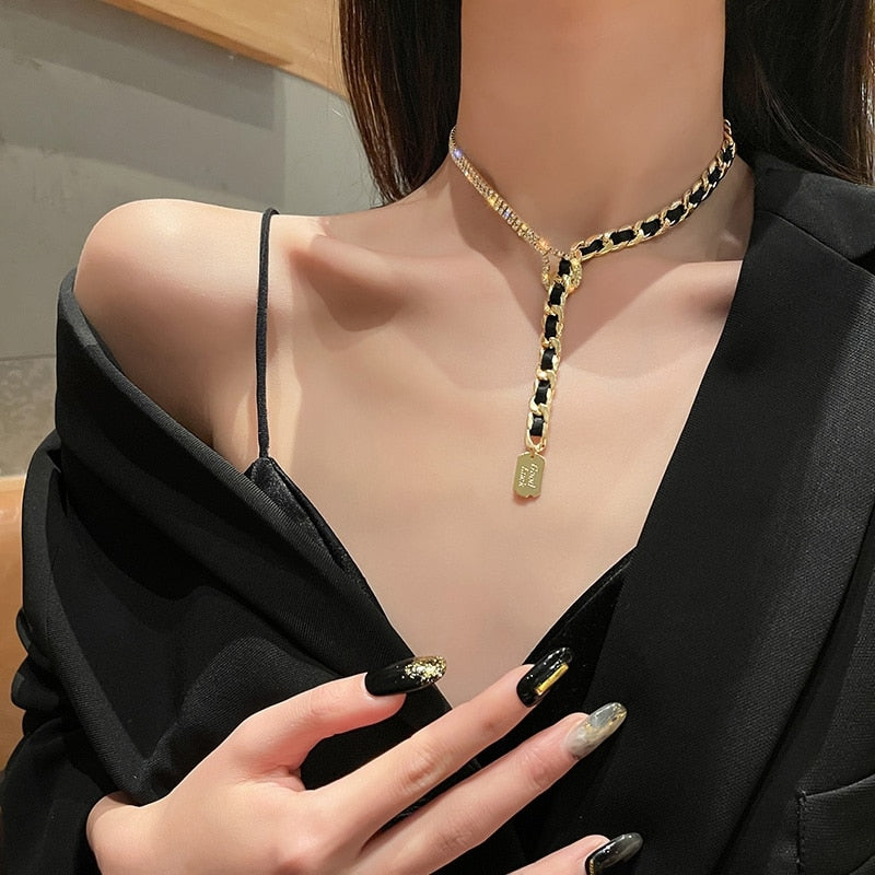 Collier Femme Long Gray Crystal Necklaces &amp; Pendants for Women Round Statement Necklace