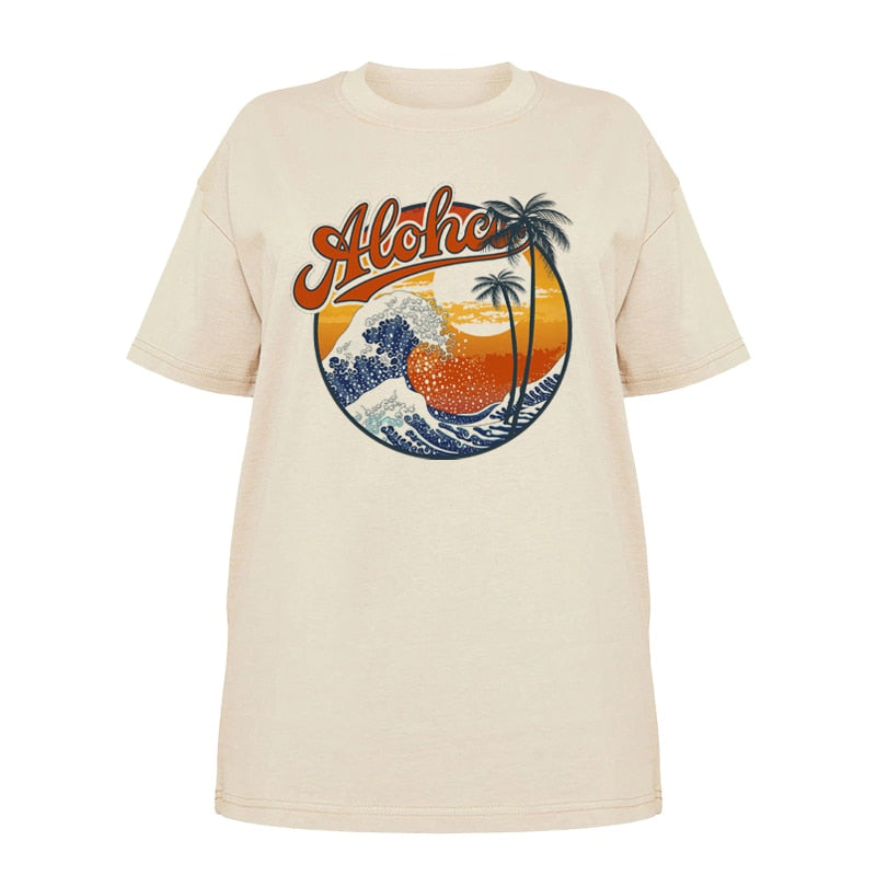 1pcs WHITE Tees Summer Casual Oversized Tee Best Surfing Santa Monica California Womens Retro Style