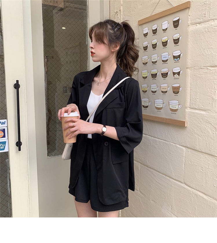 Blazer Set Women Korean Fashion Thin Jackets Casual Loose Shorts Two Piece Suits Female