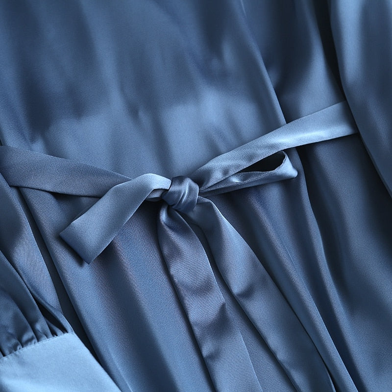 Autumn Fashion Women Elegant Satin Dress Long Sleeve Office Ladies Midi Dress