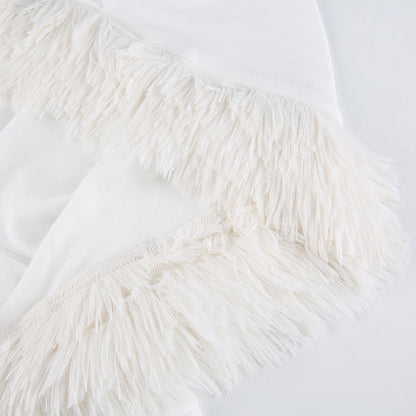 Furry White Bodycon Mini Dresses Women Autumn Long Sleeve Hooded V Neck Dress