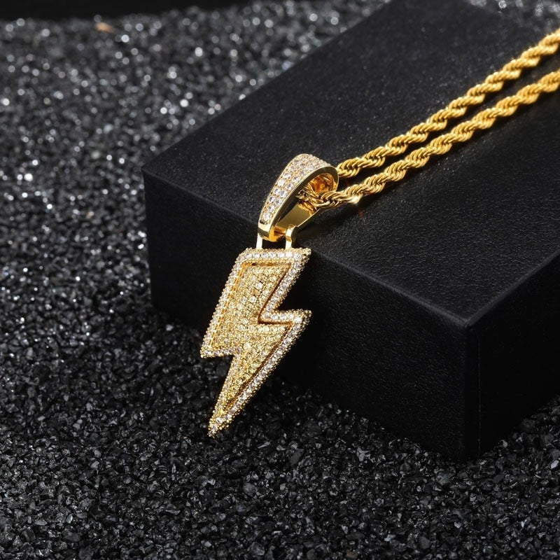Full Zircon Lightning Necklace Hip Hop Party Locomotive Pendant Necklace