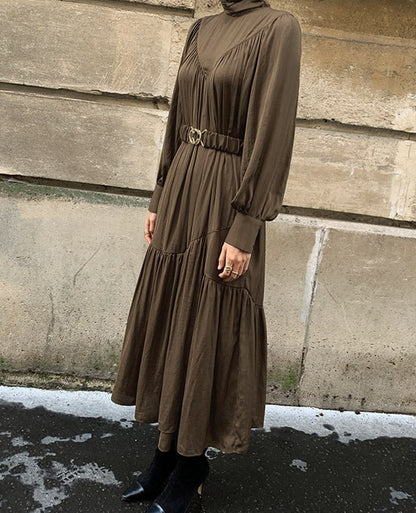 Mid-Long Loose Dress Female Vintage Turtleneck Spring Dress Vestidos Femme Robe