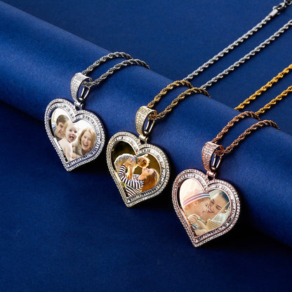 Custom Photo Pendant Heart-shaped Medal Necklace Iced Cubic Zirconia Pendant Hip Hop Jewelry