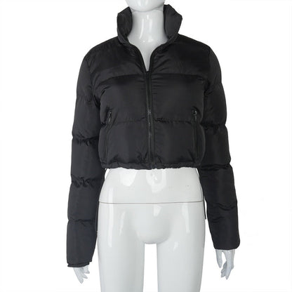 Faux PU Leather Y2K Bubble Puffer Winter Warm Jacket Women Long Sleeve Coats
