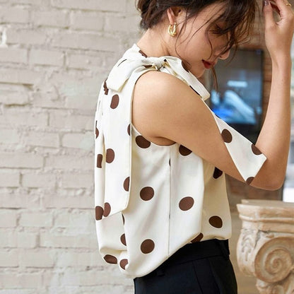 Ladies Halter Camisole Women Summer Retro Polka Dot Outwear Loose Sleeveless Tops