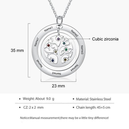 Tree of Life Name Necklace with Birthstone Name Engraved Pendant Family