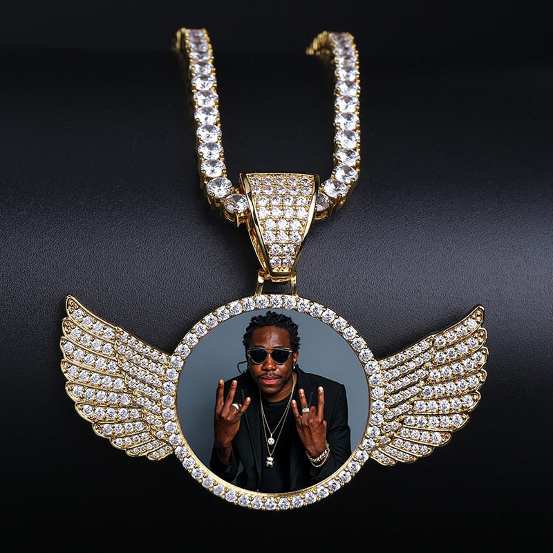 Custom Photo Memory Medallions Necklace With Tennis Chain With Cubic Zircon Chains