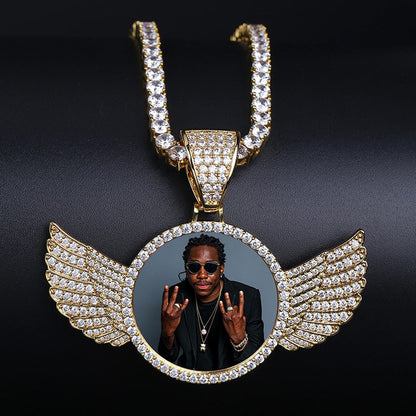 Custom Photo Memory Medallions Necklace With Tennis Chain With Cubic Zircon Chains