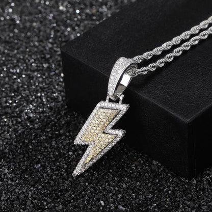 Iced Out Bling Lightning Pendants With Tennis Chain Copper Material Men&