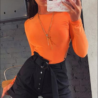 Bodycon Bodysuits Women Long Sleeve Body Suit Female O Neck