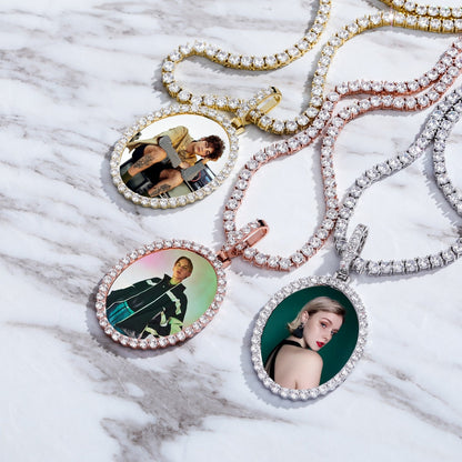 Custom Photo Pendant Oval Medal Pendant Ice Zircon Pendant Necklace Fashion Hip Hop Jewelry