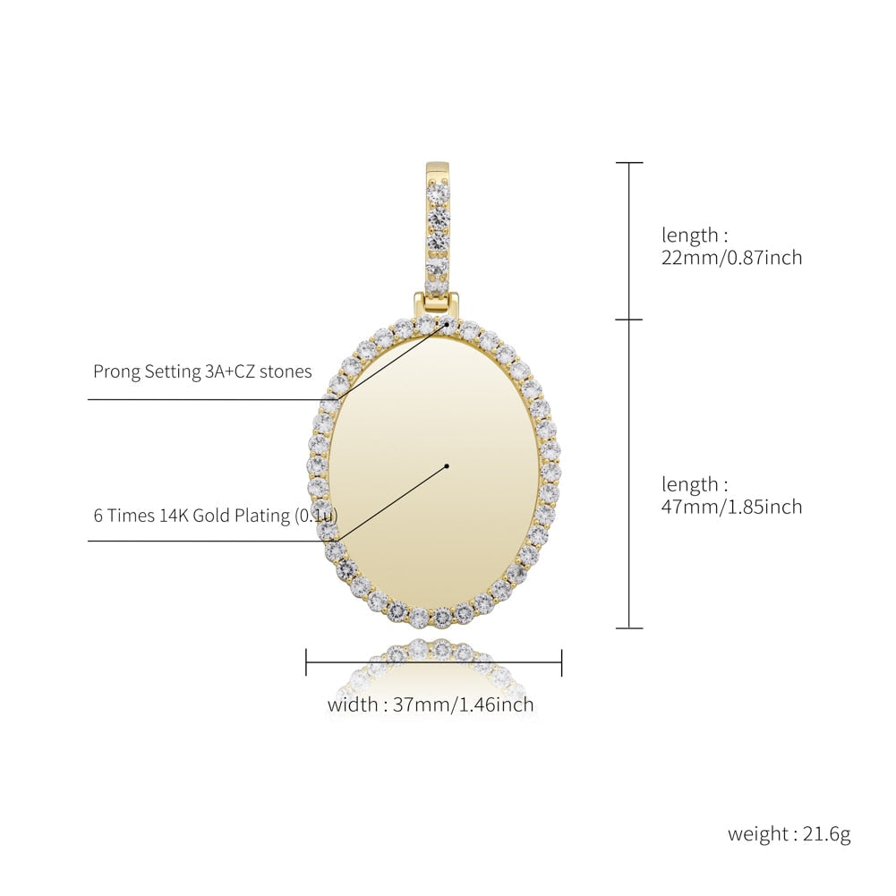 Custom Photo Pendant Oval Medal Pendant Ice Zircon Pendant Necklace Fashion Hip Hop Jewelry