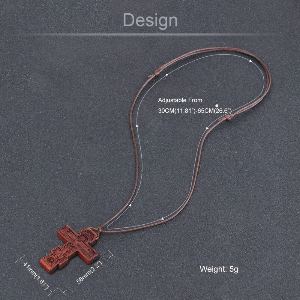 INRI red and black wood cross necklace rope chain religious