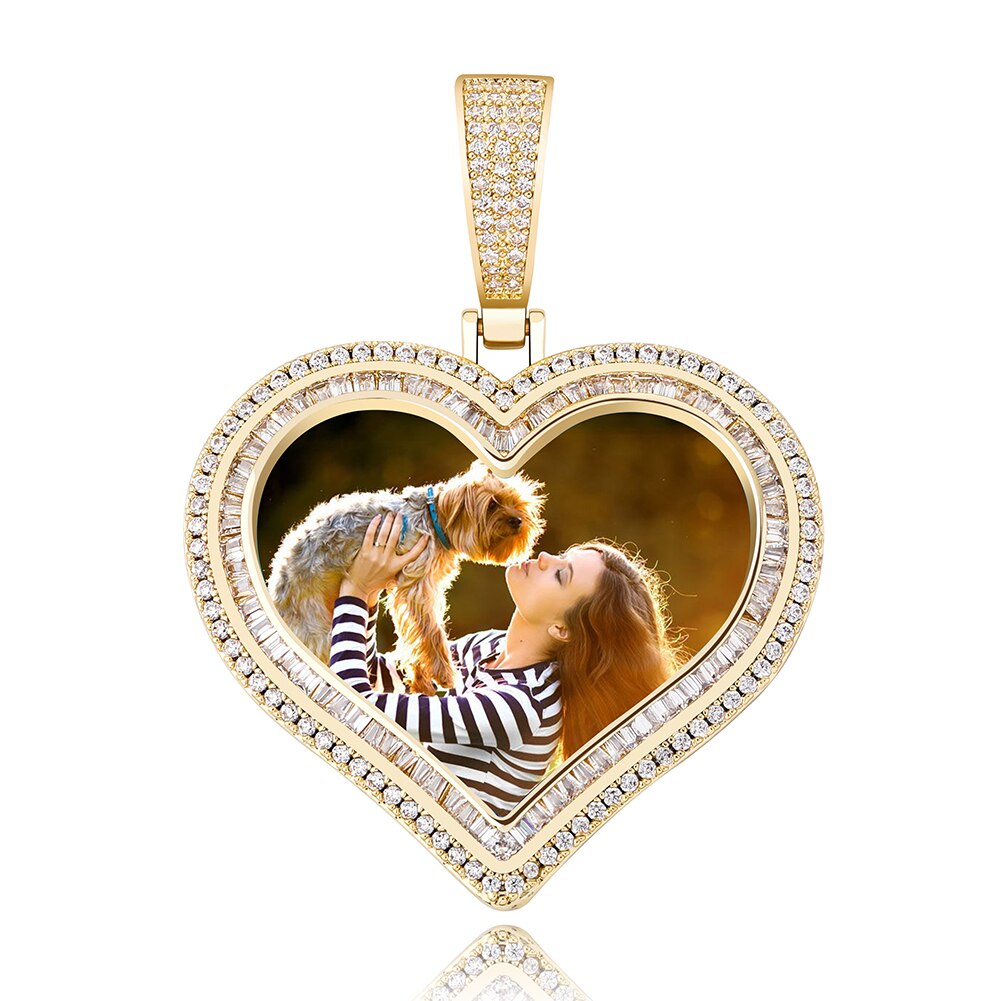 Custom Photo Pendant Heart-shaped Medal Necklace Iced Cubic Zirconia Pendant Hip Hop Jewelry