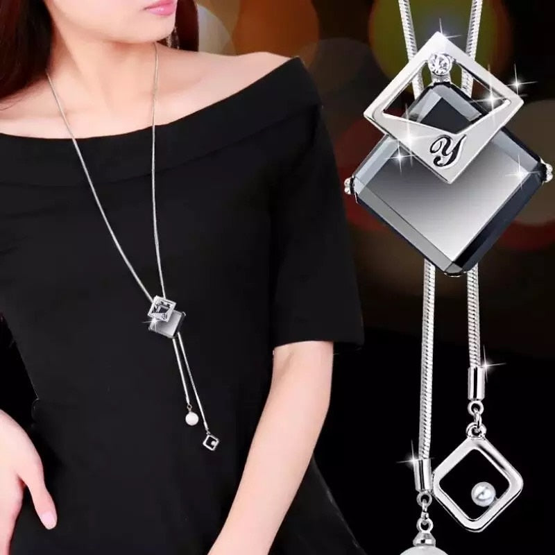 Collier Femme Long Gray Crystal Necklaces &amp; Pendants for Women Round Statement Necklace