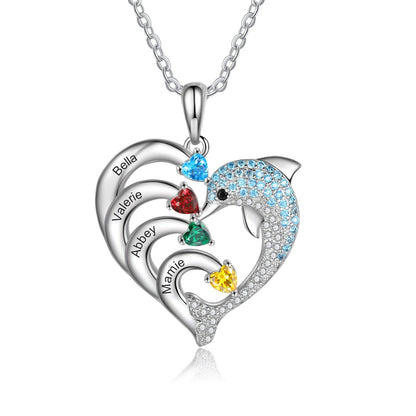 Delicate Dolphin 2-8 Name Necklace Customized Heart Pendant