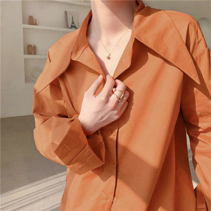 Big Pointed Collar White Blouses For Women Vintage Loose Long Sleeve Shirt