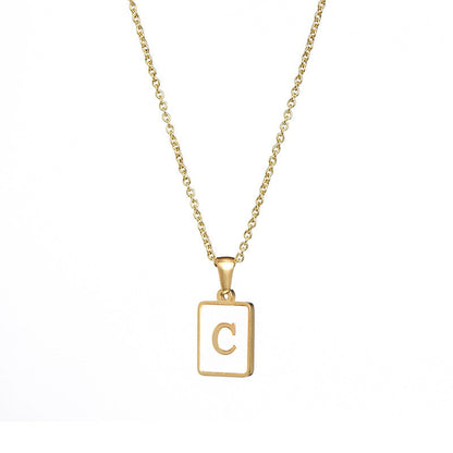 18K Golden Chain Necklaces Male Square Natural Shell Initial Letters Pendant Stainless Steel Jewelry