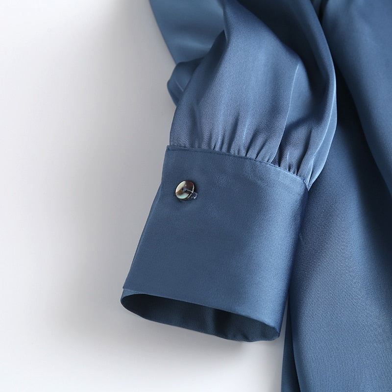Autumn Fashion Women Elegant Satin Dress Long Sleeve Office Ladies Midi Dress