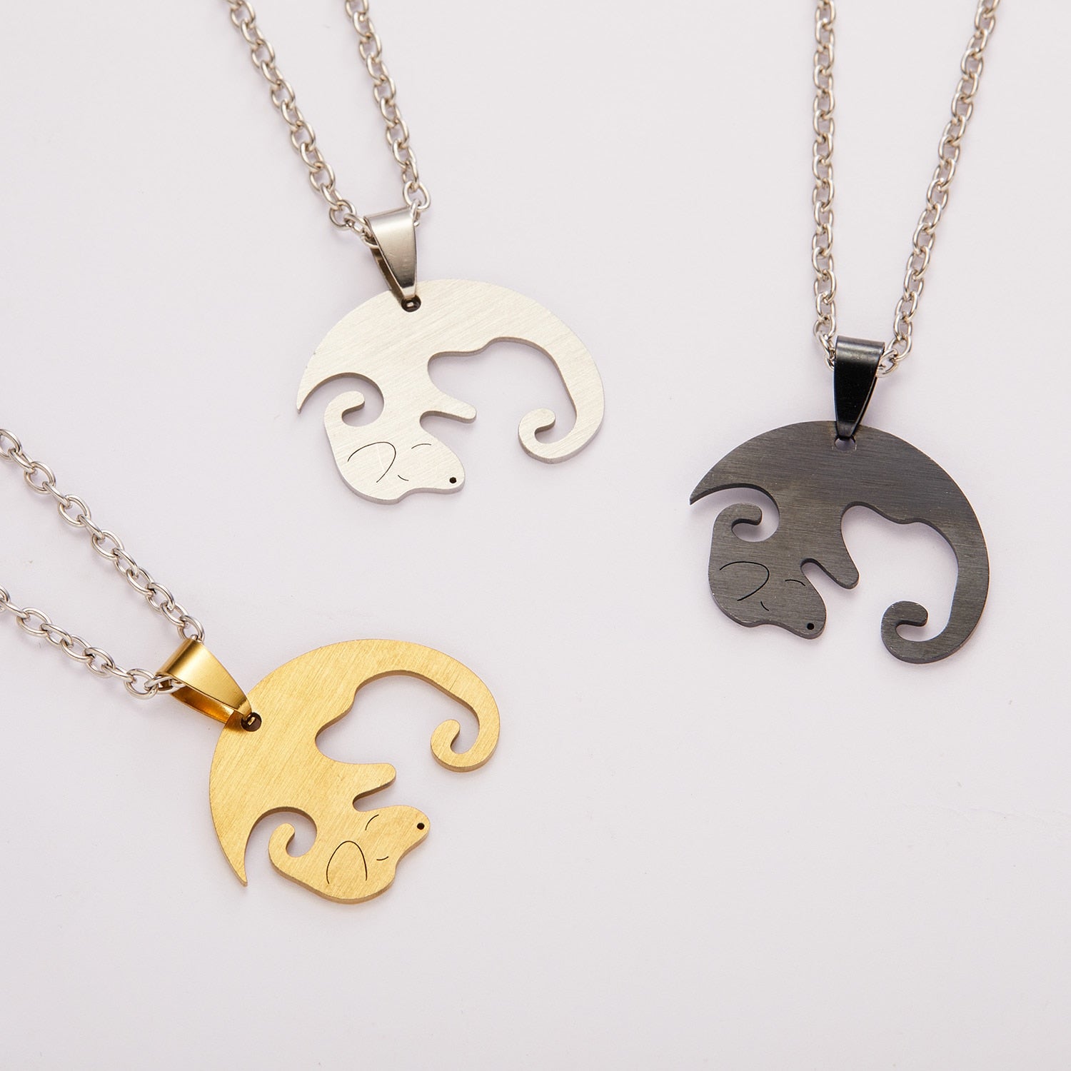 Black White Couple dog Necklace Animal Puppy Pendant Choker Necklaces Lover Valentine&