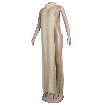 Knitted Side Split Sweater Dress Sleeveless Spring Clothes for Women Y2k Outfits Long Maxi Dresses