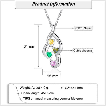 925 Sterling Silver Mother Necklace with 4 Custom Birthstones Name Heart Necklaces