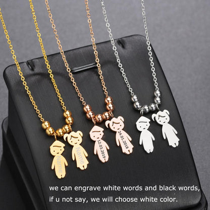 Personalized Boy Girl Kids Pendant Necklace Women Child Engraved Name Date Family Jewelry