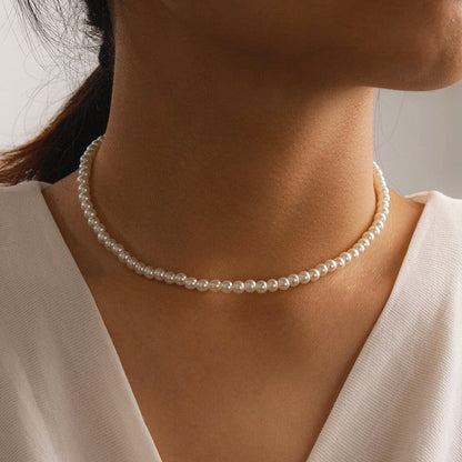 Big White Imitation Pearl Beads Choker Clavicle Chain Necklace For Women Wedding Jewelry