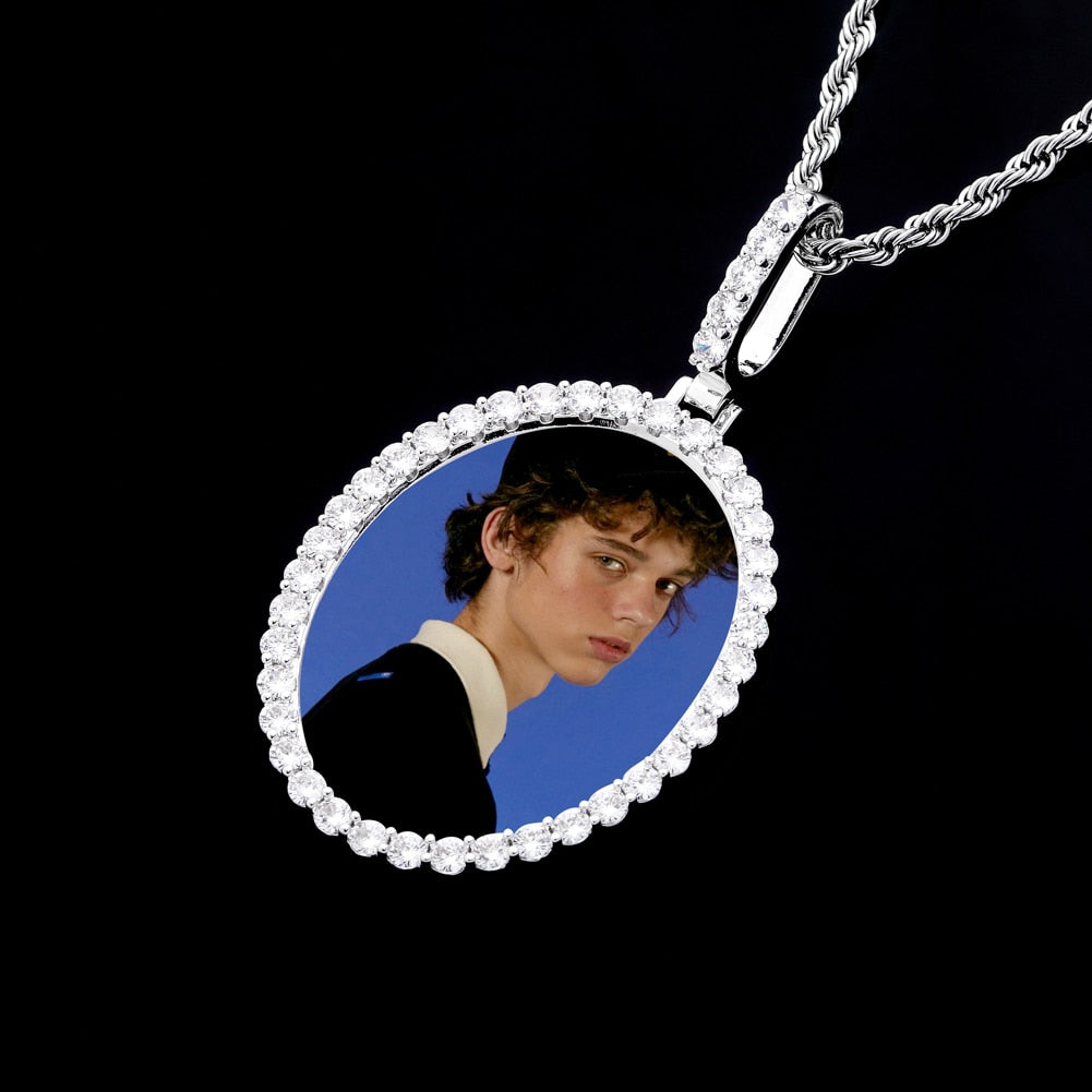 Custom Photo Pendant Oval Medal Pendant Ice Zircon Pendant Necklace Fashion Hip Hop Jewelry