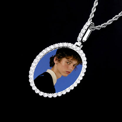 Custom Photo Pendant Oval Medal Pendant Ice Zircon Pendant Necklace Fashion Hip Hop Jewelry
