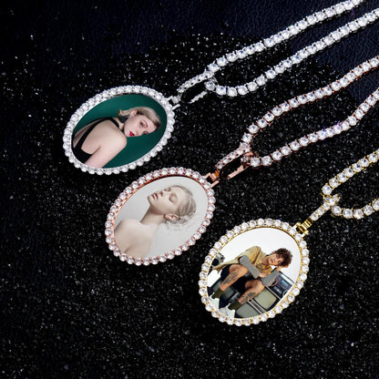 Custom Photo Pendant Oval Medal Pendant Ice Zircon Pendant Necklace Fashion Hip Hop Jewelry