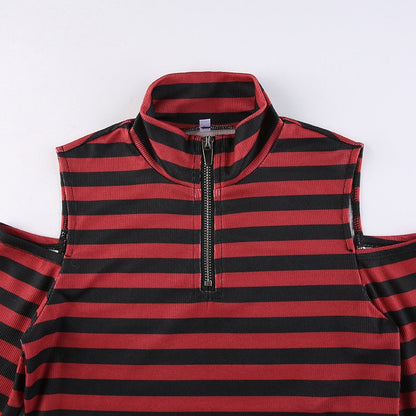 Goth Print Tops Stripe Cute T-Shirts Dark Academia Techwear Button Up V Neck Half Sleeve Sweat Shirts