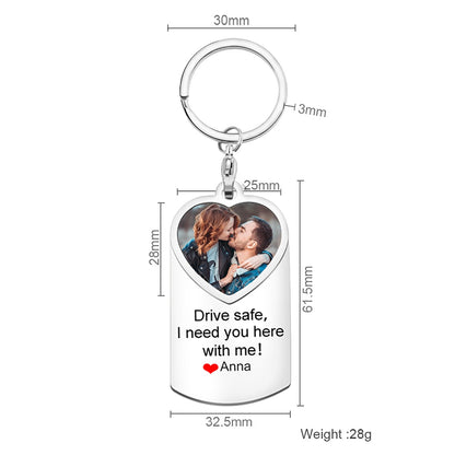 Stainless Steel Car Keyring Personalised Photo With Text Memory Gifts