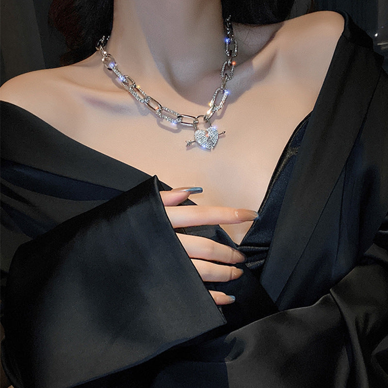 Metal Love Heart Cupid Pendants Female Clavicle Chain Light Luxury Niche Design Necklace