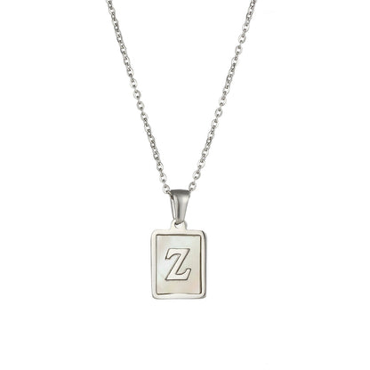 18K Golden Chain Necklaces Male Square Natural Shell Initial Letters Pendant Stainless Steel Jewelry