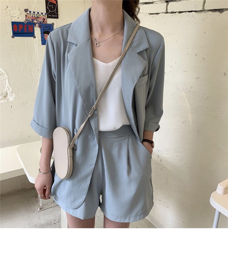 Blazer Set Women Korean Fashion Thin Jackets Casual Loose Shorts Two Piece Suits Female