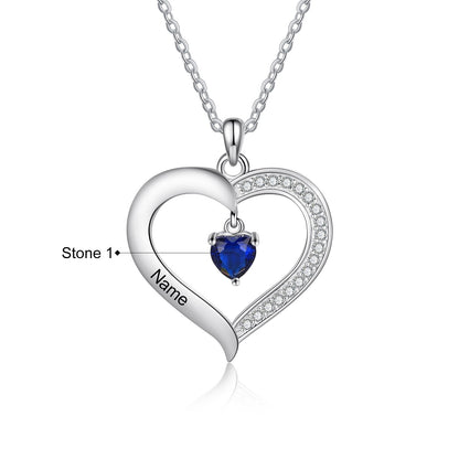 Personalized Heart Name Necklace with 1-8 Engraving Birthstone Pendant