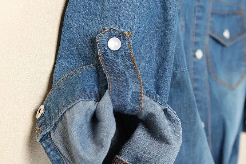 Denim Shirt Short Sleeve Womens Tops Chemise Femme Crop Tops