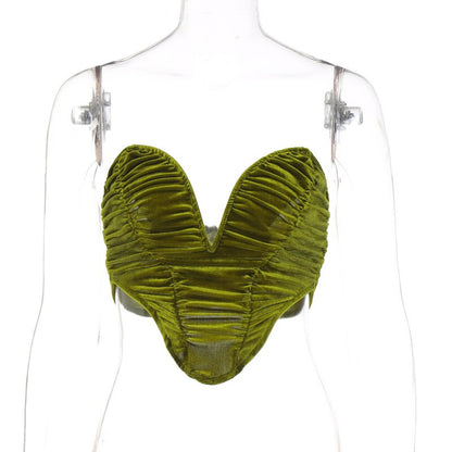 Sleeveless Slash Neck Draped Crop Top Solid Elegant Shirt