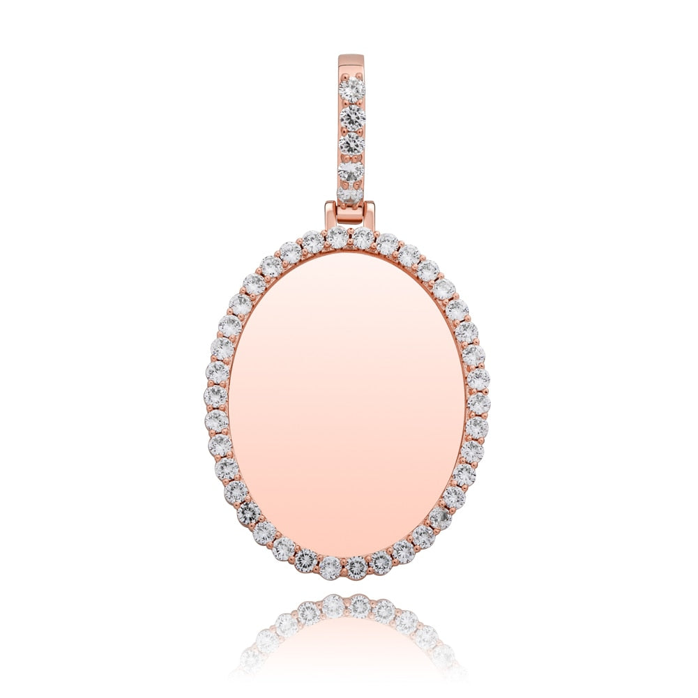 Custom Photo Pendant Oval Medal Pendant Ice Zircon Pendant Necklace Fashion Hip Hop Jewelry