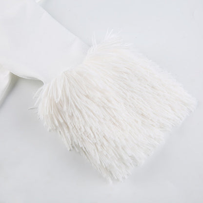 Furry White Bodycon Mini Dresses Women Autumn Long Sleeve Hooded V Neck Dress
