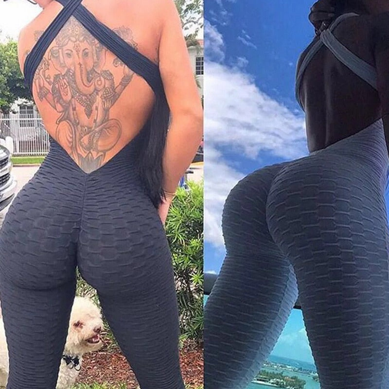 Halter Women Tracksuit Jumpsuit Play Suit Slim Sport Backless Running Sportswear Jumpsuit