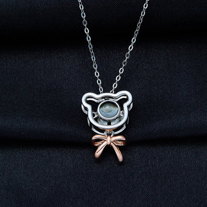 Romantic Bear-shaped Pendant Personalised Name Photo Necklace Valentine&
