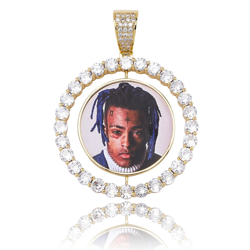 Custom Made Photo Rotating double-sided Medallions Pendant Necklace Men&