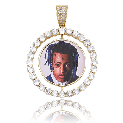 Custom Made Photo Rotating double-sided Medallions Pendant Necklace Men&