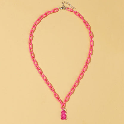 Candy Color Gummy Mini Bear Cartoon Necklace for Women Girls Birthday Jewelry Gifts