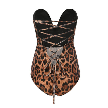 Strapless Velvet Sexy Bodysuit Women Sweetheart Bodycon Backless Lace Up Body V Neck Bodysuits
