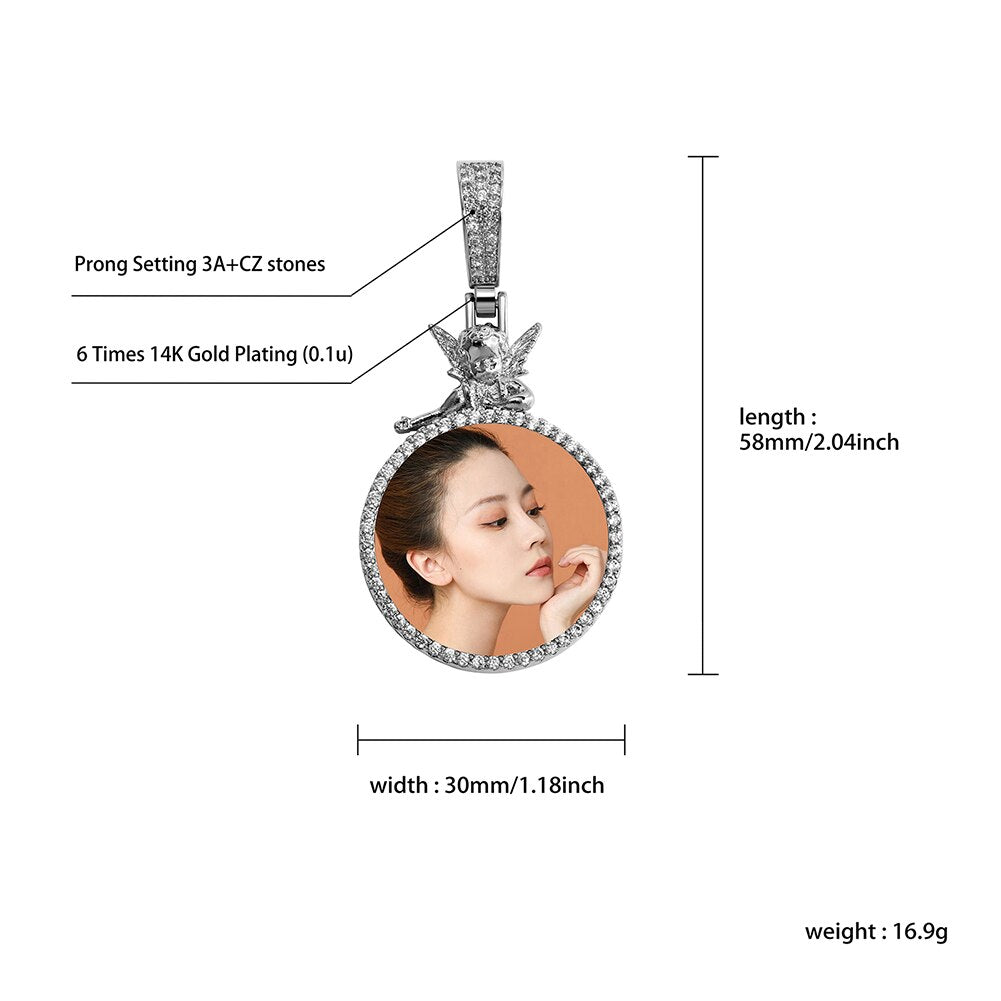 Personalized Custom Photo Pendan Round With Angel Accessories Jewelry